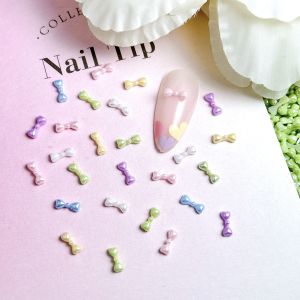 50PCS Glossy Mini Resin Tie Nail Charms Adorable Minimalist Colorful Heart Bows Nail Art Decorations for DIY Manicure Designs