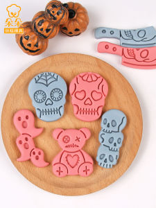 Mold Baking Cookie Skull Ghost Halloween Cartoon Press Style 3D Baking Non-Stick Hand Washable Kitchen Tools for All Ages