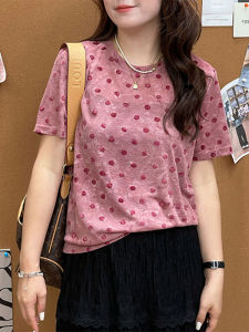 Shalldoer | Chic Tie Dye Polka Dot Short Sleeve T Shirt Womens Loose Fit Summer Slimming Top Korean Style Round Neck Basic Pattern