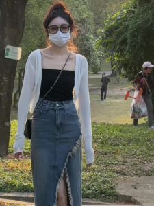 French Style Light Weight Knitted Sun Protection Cardigan Womens Summer Wrap Skirt Strap Outer Cover up V-Neck Short Sleeve