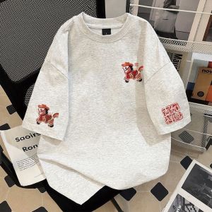 PAZHAOLANG | Oversized Embroidered Pony Style Short Sleeve T-shirt Cotton