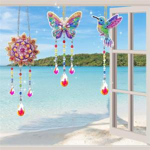 Childrens Educational Diamond Painting DIY Mosaic Wind Chime Hanging Ornament Creative Handmade Keychain for Boys And Girls