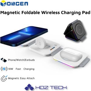 INOVAGEN RGB light 3 in 1 Magsafe Charging PadTravel Wireless Charging StandFoldable Wireless Charger For PhoneSmartWatchEarbuds Desk Charging Pad