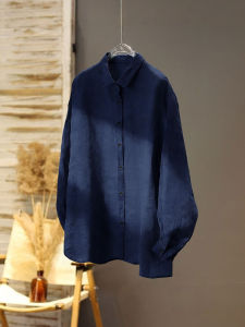 XIAOMENG | Long Sleeve Navy Blue Womens Casual Business Shirt Turn-down Collar