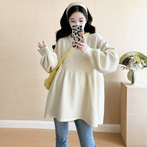 Áo Len Dệt Kim Dài Tay Rộng Rãi Cho Bà Bầu Áo Khoác Ngoài Mùa Thu Đông Áo Len Cardigan Cổ Tròn Màu Trơn Thoải Mái