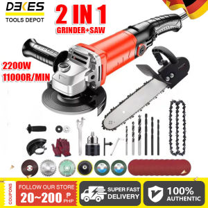 DEKES 2 in 1 Power Tools Angle Grinder 220V 2200W with Electric Chainsaw Chain Saw Stand Adaptor