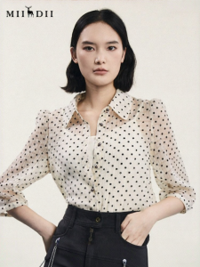 MIIDII | Retro Artistic Two-Piece Set Womens Shirt With Sleeve Separation Velvet Floral Embroidery Loose Fit Regular Length Button Detail