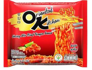 มาม่า OK บะหมี่แห้งกึ่งสำเร็จรูป ออเรียนทัลคิตเชน รสกุ้งผัดซอสต้มยำ