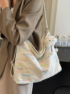 Large Capacity Canvas Tote Bag Womens Crossbody Shoulder Bag Three-Way Backpack Commuter Bag Sweet Lady Style Pure Color