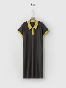 Casual Fashionable Ice Soft Q Elastic Caramel Polo Dress High Waist a Line Skirt Short Sleeve mid Length Summer Dress