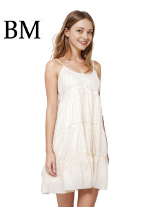 BM Cake Dress Female Beige Lace Sweet Small Suspender Skirt V Neck Bandage Dress 2024 New Arrival A- line Dress