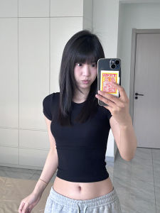 Áo Thun Nữ Tay Ngắn Màu Đen Cơ Bản Mùa Hè Ôm Vừa Vặn Gợi Cảm Pure Desire Phong Cách Ngắn Đa Năng Vai Áo Nhỏ