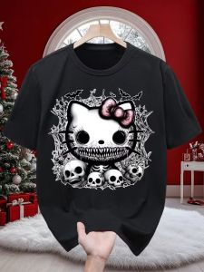 52TOYS | 2026 Summer Hello Kitty "Gothic Skull Nightmare" Cotton Oversized Retro T-shirt Casual Comfortable Loose