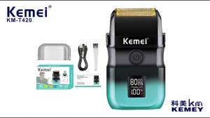 Kemei | Máy Cạo Râu Điện Kemei KM-T420 Dành Cho Nam Màn Hình LED Lưỡi Dao Kép Dao Động Lưới Thép Không Gỉ Sạc Được Thời Gian Hoạt Động 160 Phút