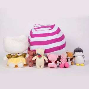 Childrens Plush Toy Storage Bag Childrens Striped Bean Bag Sofa Large Capacity Quilt Storage Zipper Travel Bag