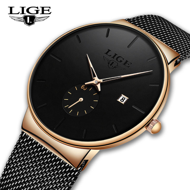 LIGE Men s Watch Ultra thin Waterproof Stainless Steel Strap Fashion Casual Analog Quartz Wrist Watch Lazada Singapore