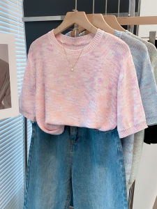 JIANDIYA | Glittery Lace Knitted T-Shirt Loose Fit Casual