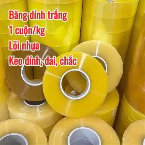 Cuộn băng dính trắng loại 1kg - băng keo trắng 1kg - lõi nhựa - keo dính chắc chắn