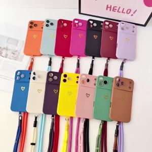 Dual Lanyard Case For iPhone 17 Pro Max 16 15 14 Plus 13 12 18 Cute Love Heart Silicone Shockproof Crossbody Strap Soft Cover