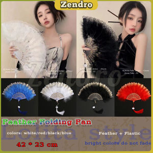 ZEO Feather Fan Folding Fan for Lolita Costume Accessories Dance Wedding Party Decor