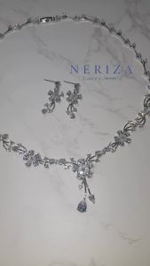 Neriza Jewelry/เครื่องประดับเจ้าสาวเพชรสังเคราะห์สร้อยคอ ต่างหูจัดส่งพร้อมกล่อง NSW015