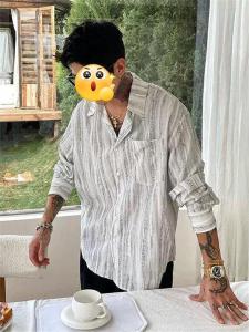 Loose Casual Mens Long Sleeve Shirt Tie Dye Striped Design Breathable Comfortable American Style Spring Autumn Fashion