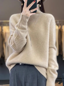 ฤดูใบไม้ร่วง ฤดูหนาว ผู้หญิง แคชเมียร์ ถัก เสื้อเบส หลวม หนาขึ้น เสื้อฮู้ด สูง ปกเสื้อ แขนยาวปกติ แฟชั่นเดินทาง