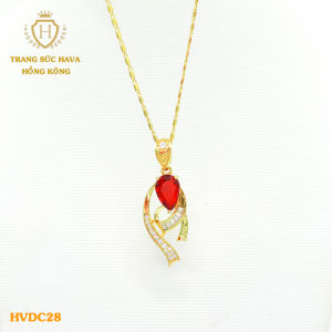 Vòng Cổ Nữ Dây Chuyền Nữ Mặt Đính Đá (Màu Đỏ) Titan Xi Mạ Vàng Thật 10k 18k 24k Cao Cấp (Không Bị Đen) - Trang Sức Hava Hong Kong Phong Cách Thời Trang