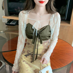 Impression Fashion Women Elegant Lace Long Sleeve Short Sun-protective Shawl Cardigan