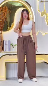 พร้อมส่งจากไทย กางเกงขายาวผู้หญิง กางเกงลำลอง กางเกงขายาวสีพื้น ผ้านิ่มลื่น มีเชือกผูกเอว ไม่มีกระเป๋า  K9192