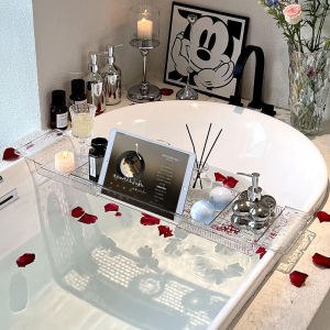 Bathroom Bathtub Storage Rack Transparent Drainable Multi-Functional Bathing Home Storage Shelf Adjustable Expandable