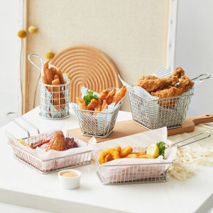 French Fries Basket Hotel Restaurant Coffee Shop Creative Tableware Stainless Steel Container Fried Snack Basket Mini Fried Basket