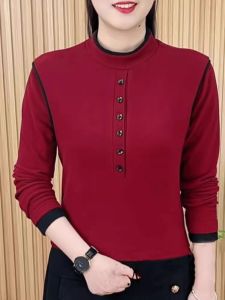 Early Spring Loose Long Sleeve round Neck Base Shirt Womens Casual Style Comfortable Fit Versatile Top for Middle-Aged Mothers