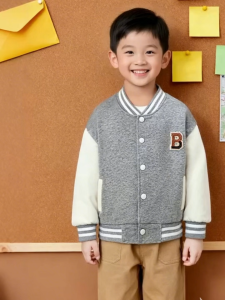 LJMOFA Baseball Coat for Kids 2-10 Yrs Fashion Embroidery Design Cozy Cotton Kids Coat Jacket