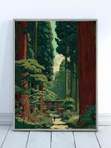 BILIBILI | Vintage Japanese Forest Poster Woodblock Art Road to Nikko by Kawase Hasui Japandi Decor Botanical Wall Art