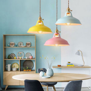 Macaron Color Restaurant Decor Pendant Lights Iron Painting E27 Bulb Round Chandeliers Modern Hanging Lustres With Knbo Switches