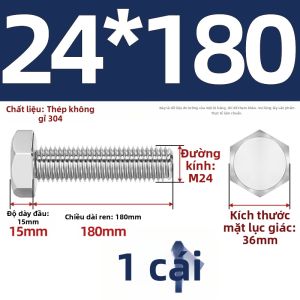 TIANZHUOJINSHU | Vít Thân Dài Đầu Lục Giác 304 Inox Xuyên Kim Loại