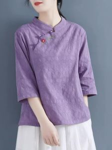 Retro Cotton Linen Embroidered Chinese Style Zen Tea Clothing Top Summer Sun Protection Sleeveless Shawl Mask Youth Women