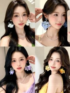 Romantic Rose Flower Earrings Womens Elegant Overstated Beach Vacation Style Ear Jewelry Sweet  out Fashion Accessories