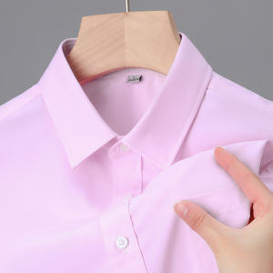 Paul 100% Pure Cotton Embroidered Shirt Mens Half Sleeve Sharp Collar Pink Business Shirt White Top for Men Professional Wear