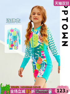 Girls Summer New Long Sleeve Print Swimsuit One-Piece Swimming Costume Childrens Sunscreen Swimwear Big Kids Summer Outfits