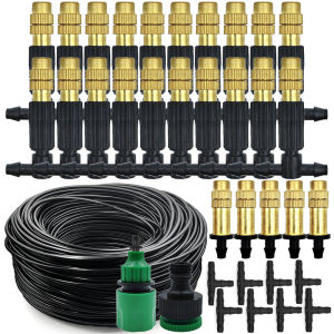 15M-30M Outdoor Misting Cooling System Garden Irrigation Watering 1/4 Brass Atomizer Nozzles 4/7mm Hose for Patio Greenhouse
