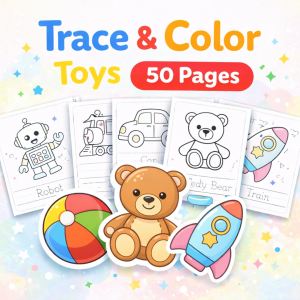 Trace & Color Toys A4 Size | Coloring and Tracing Activities