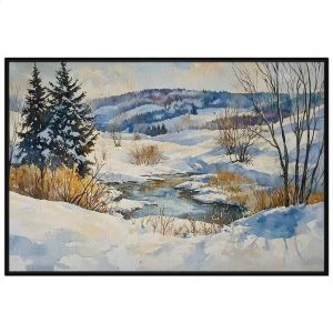 Tranh phong cảnh mùa đông màu nước. Tranh treo tường dán tường canvas trang trí. CGI-1855