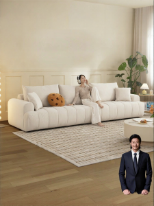 Cat Scratch Resistant Cream Style Straight Fabric Sofa