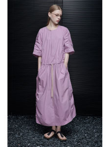 Summer New Womens Cotton Straight Tube Dress round Neck Short Sleeve A-Line Skirt Design Sensation Street Style Casual Fashion