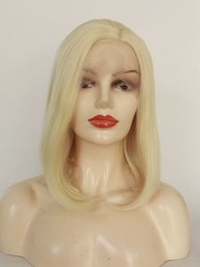 Fashionable Business Blonde Bob Short Hair Wig Full Head Cover Hand Knitted Lace Front High Temperature Silk Ladies Hairpiece
