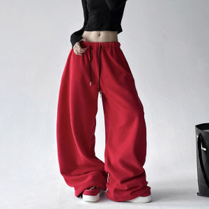 MUYUZI | Popular Black Winter Casual Wide Leg High Waist Sherpa Sport Pants