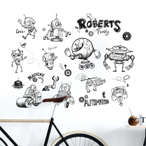 Decal Dán Tường Robot Hoạt Hình Có Keo Sẵn 98x75cm - Trang Trí Phòng Bé Chủ Đề Khoa Học Công Nghệ