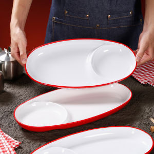 Commercial Grade Melamine Divided Plate Elliptical Shape Simplicity Design Lunch Tray for School Cafeteria Fast Food Restaurant